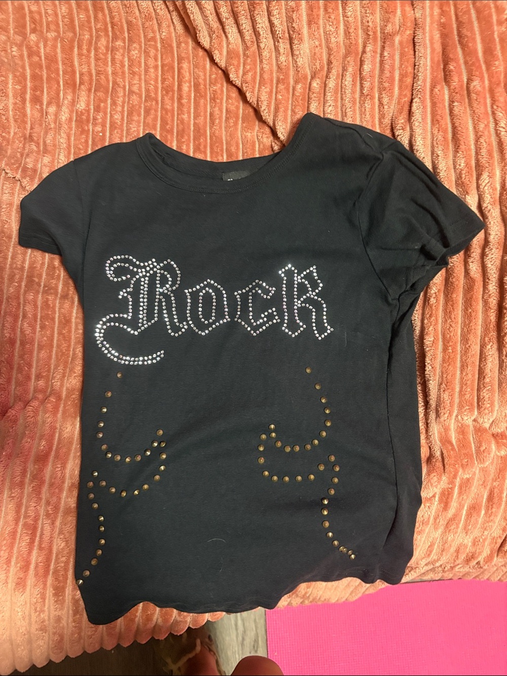 Girls' Black Rhinestone 'Rock' Short Sleeve Tee Rock Revival